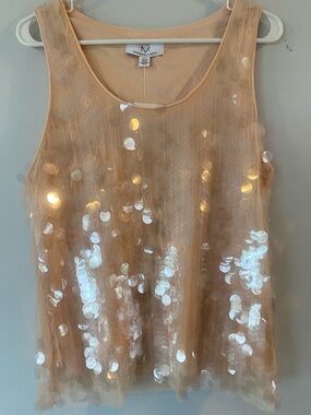 Magaschoni Beige Sequin Sheer Tank Top